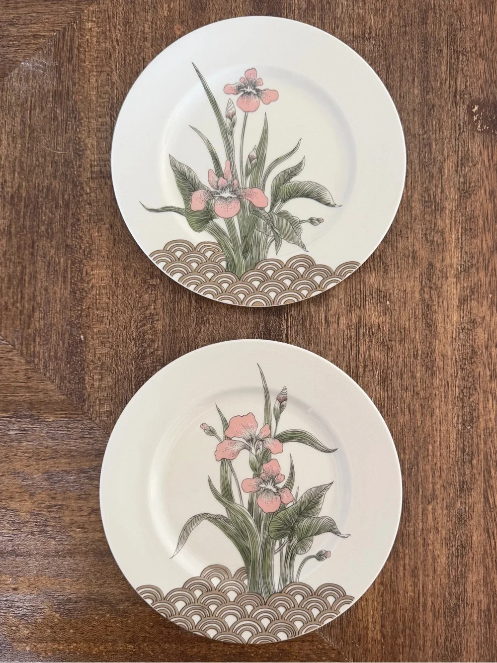 Vintage 1970s Fitz and Floyd Water Iris Porcelain Salad Plates (2)